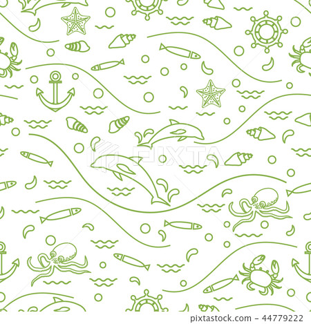 Cute seamless pattern with dolphins, octopus, 44779222