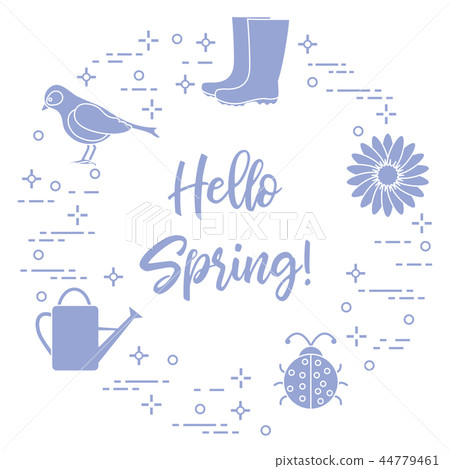 Rubber boots, bird, flower, watering can, ladybug Rubber boots, bird, flower, watering can, ladybug 44779461