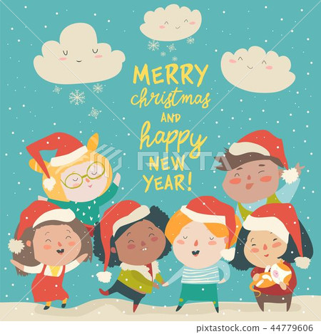 Group of children different nationalities in christmas costumes Group of children different nationalities in christmas costumes 44779606