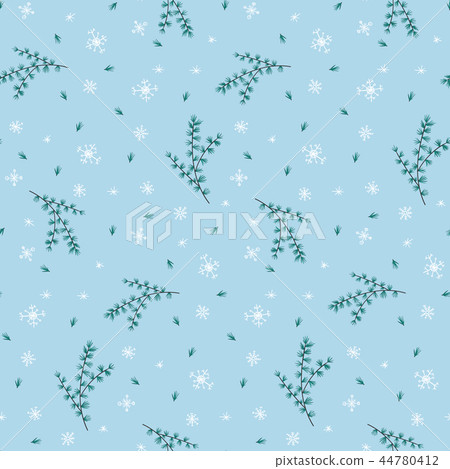 Winter pattern with fir branches and snowflakes Winter pattern with fir branches and snowflakes 44780412