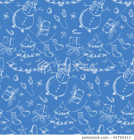 Blue pattern with hand drawn Christmas elements 44780413