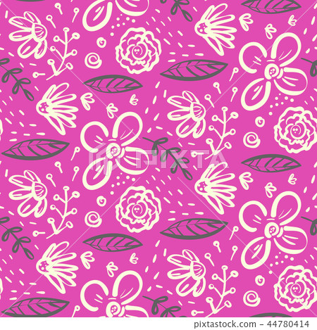 Bright pink doodle floral pattern - Stock Illustration [44780414] - PIXTA