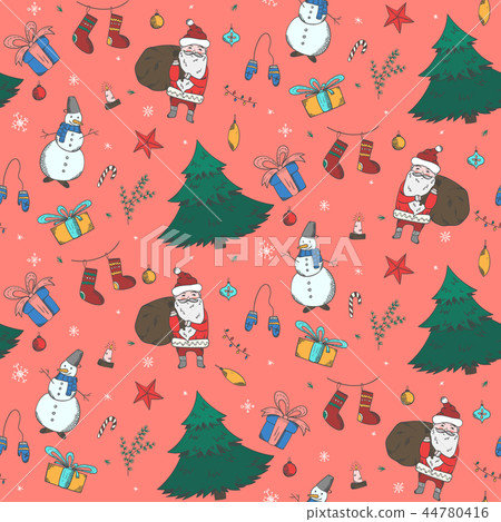 Tender red Christmas pattern with doodle elements Tender red Christmas pattern with doodle elements 44780416