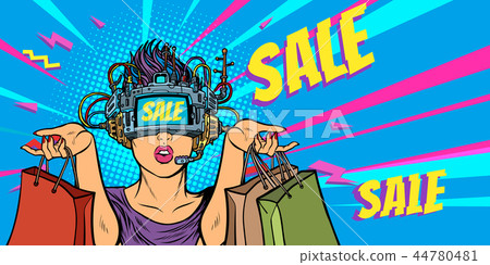 woman shopping on sale. virtual reality woman shopping on sale. virtual reality 44780481