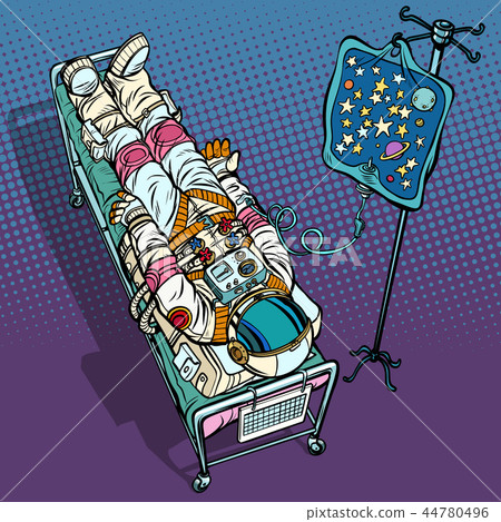 Star fever. Astronaut under medical dropper. Connected to the un Star fever. Astronaut under medical dropper. Connected to the un 44780496