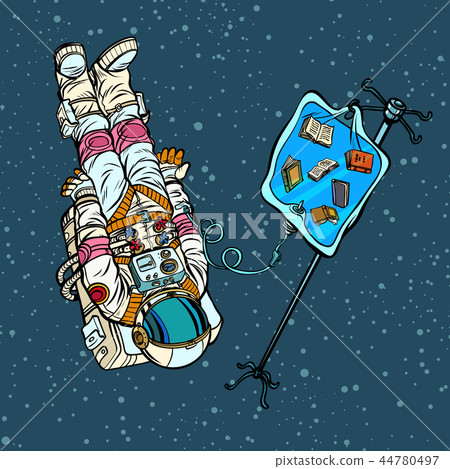 Books, science and knowledge. Astronaut under medical dropper Books, science and knowledge. Astronaut under medical dropper 44780497