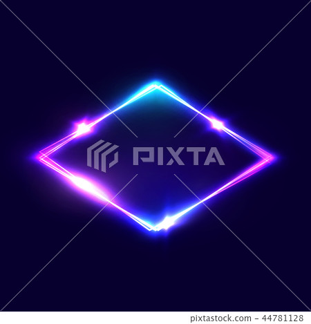 Rhombus background on dark blue backdrop. Night club neon light rhomboid. 3d lozenge sign with neon Rhombus background on dark blue backdrop. Night club neon light rhomboid. 3d lozenge sign with neon 44781128