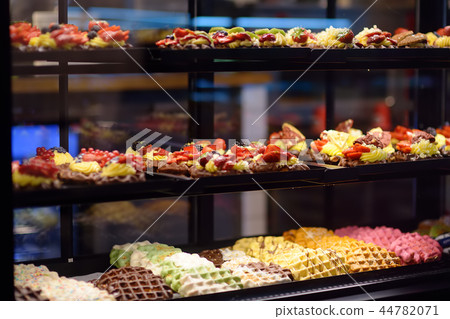 Waffles with chocolate, berries in cafe Waffles with chocolate, berries in cafe 44782071