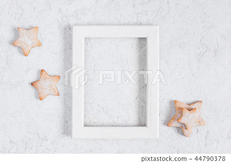White background with frame and cookies-stars White background with frame and cookies-stars 44790378