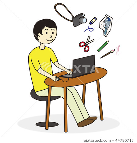 一個人在電腦上工作 一個人在電腦上工作 44790715