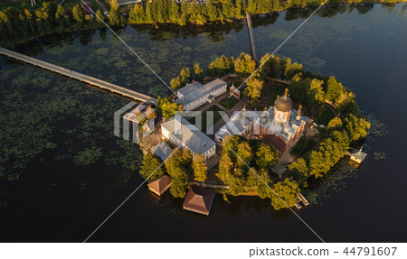The Holy-Vvedensky nunnery in the Vladimir region. On the island. Aerial view. The Holy-Vvedensky nunnery in the Vladimir region. On the island. Aerial view. 44791607