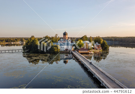 The Holy-Vvedensky nunnery in the Vladimir region. On the island. Aerial view. The Holy-Vvedensky nunnery in the Vladimir region. On the island. Aerial view. 44791612