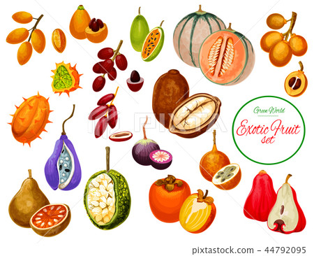 Exotic tropical fruits and berries icons 44792095