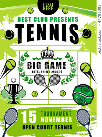 Tennis tournament, court, balls and rackets 44792098