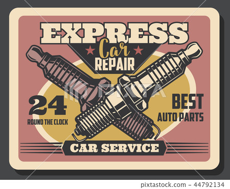 Spark plug replacement vector retro banner 44792134