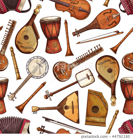 Folk musical instruments seamless pattern 44792180