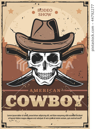 Cowboy skull in hat with crossed knives Cowboy skull in hat with crossed knives 44792277