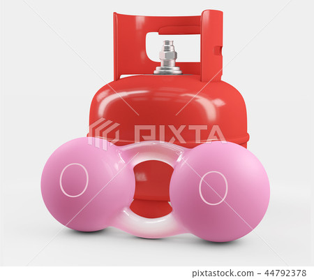 Oxygen molecule with gas bottle on white 44792378