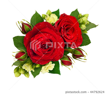 Composition with red roses and bouvardia flowers Composition with red roses and bouvardia flowers 44792624