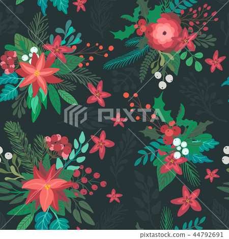 Christmas vector seamless pattern with flowers...-插圖素材 [44792691] - PIXTA圖庫