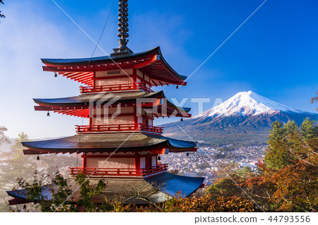 (Yamanashi Prefecture) Sakura autumn leaves in the Shin-Kurayama Asama Park, Chu Ping Pagoda and Shinsetsu Fuji 44793556