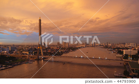 Aerial view of Rama 8 Bridge and Chao Phraya River in structure Aerial view of Rama 8 Bridge and Chao Phraya River in structure 44793900