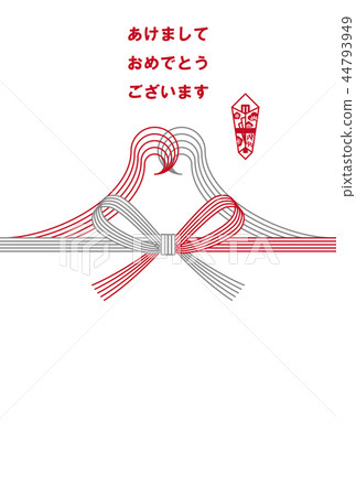 澆灌Fujisan紅色和白色鼻子Bowknot新年的賀卡 44793949