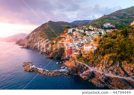 Riomaggiore of Cinque Terre, Italy - Traditional fishing village in La Spezia, situate in coastline 44794444