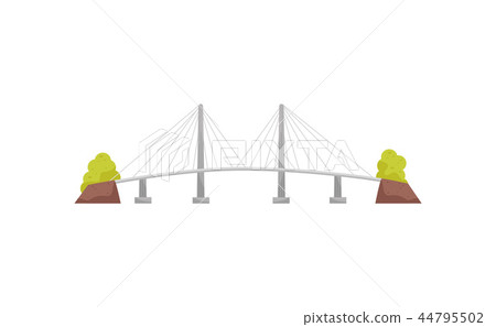 Large and long suspension cable bridge. Metal structure for crossing a river. Construction for Large and long suspension cable bridge. Metal structure for crossing a river. Construction for 44795502