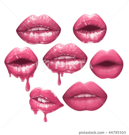 Realistic lips painted with matte and glossy pink lipsticks 44795503