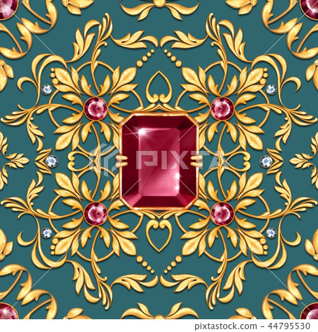 Seamless baroque pattern with gems 44795530