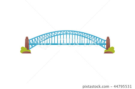 Long bright blue metal bridge. Large construction for transportation. Urban transport infrastructure Long bright blue metal bridge. Large construction for transportation. Urban transport infrastructure 44795531