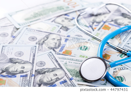 Stethoscope on dollar banknotes background 44797431