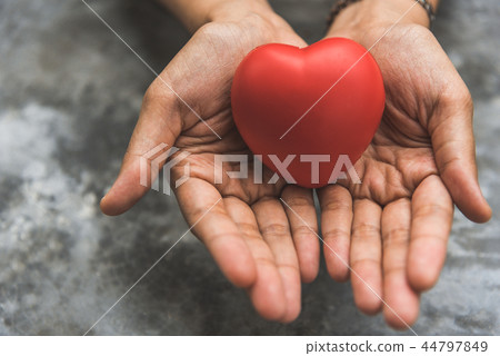 Close up female hands giving heart as heart donor Close up female hands giving heart as heart donor 44797849