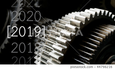 close up gear wheel rotate concept. new year 2019  44798216