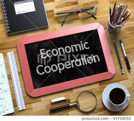 Small Chalkboard with Economic Cooperation Concept. 3D. Small Chalkboard with Economic Cooperation Concept. 3D. 44798656