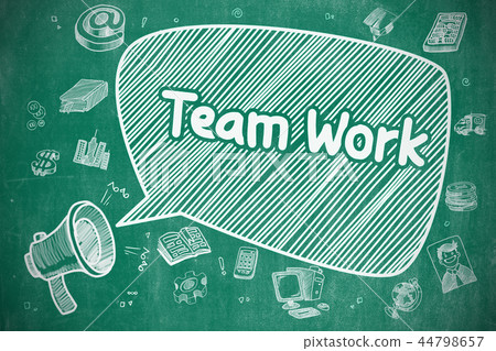 Team Work - Cartoon Illustration on Blue Chalkboard. Team Work - Cartoon Illustration on Blue Chalkboard. 44798657