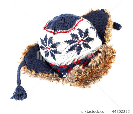 Hat with ear flaps isolated on white. 44802253