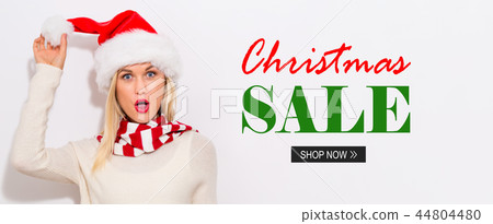 Christmas sale message with woman with Santa hat 44804480