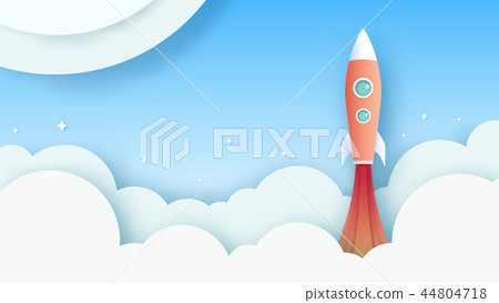 Rocket is flying paper art vector style Rocket is flying paper art vector style 44804718