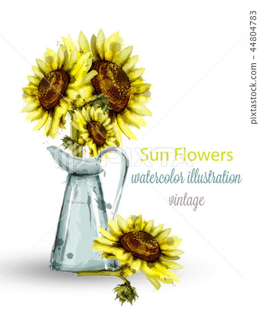 Sunflowers bouquet watercolor Vector. Floral - Stock Illustration ...