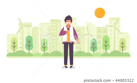 Young man with green city background  44805322