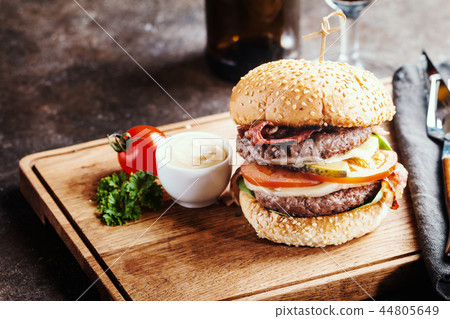 Hamburger and dark beer 44805649