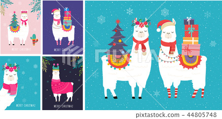 Llama winter illustration, cute design for nursery, poster, Merry christmas, birthday greeting card 44805748