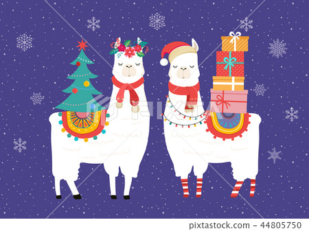 Llama winter illustration, cute design for nursery, poster, Merry christmas, birthday greeting card Llama winter illustration, cute design for nursery, poster, Merry christmas, birthday greeting card 44805750