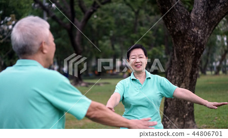 Asian Elderly couple Practice Tai chi exercise Asian Elderly couple Practice Tai chi exercise 44806701