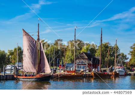 Port with sailing ships in Dierhagen, Germany Port with sailing ships in Dierhagen, Germany 44807569