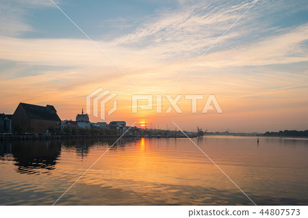 Sunset on the river Warnow in the city Rostock Sunset on the river Warnow in the city Rostock 44807573