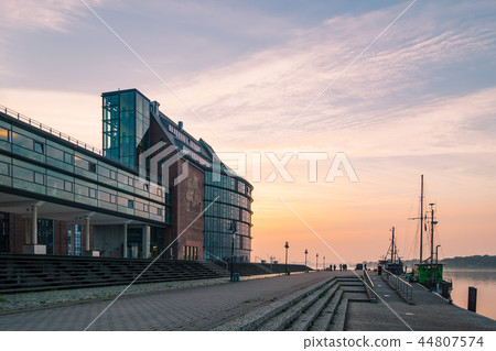 Sunset on the river Warnow in the city Rostock 44807574