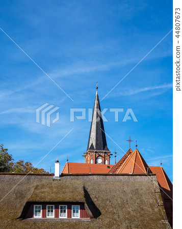 Church with blue sky in Wustrow, Germany 44807673